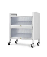 2 Door Accent Cabinet, 3 Tier Kitchen Organizer Shelf, White