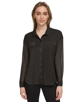 Calvin Klein Women's Mesh Button-Front Shirt