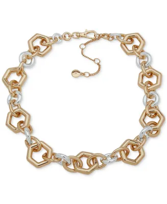 Dkny Two-Tone Circle & Hexagon Link Collar Necklace, 16" + 3" extender