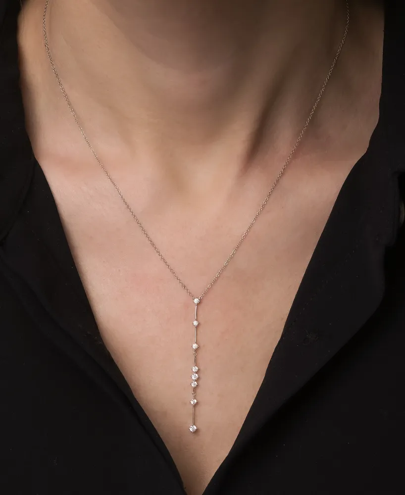 Wrapped Diamond Vertical Line Lariat Necklace (1/3 ct. t.w.) in 10k White Gold, 17" + 1" extender, Created for Macy's