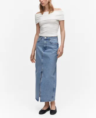 Mango Women's Slit Denim Skirt