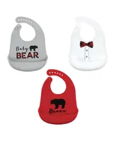 Little Treasure Infant Boys Silicone Bibs, Red Baby Bear, One Size