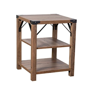 Merrick Lane Green River Modern Farmhouse Engineered Wood End Table With Two Tiered Shelving And Powder Coated Steel Accents