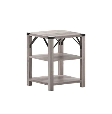 Merrick Lane Green River Modern Farmhouse Engineered Wood End Table With Two Tiered Shelving And Powder Coated Steel Accents