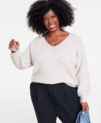 On 34th Plus V-Neck High-Low Sweater, Created for Macy's