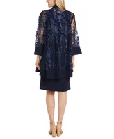 R & M Richards Women's 2-Pc. 3D Floral-Embroidered Jacket Necklace Dress