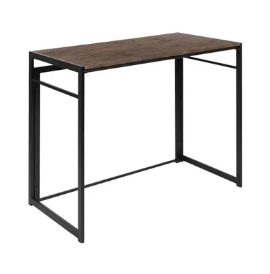 Merrick Lane Perth Folding Computer Desk With Rustic Wood Grain Finish And Metal Frame, Folding Laptop Desk For Home Office