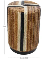 Rosemary Lane 18" Banana Leaf Handmade Linear Wrapped with Cream and Black Stripes Accent Table