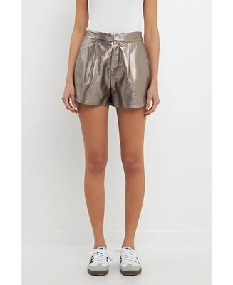 Grey Lab Women's High-Waisted Faux Leather Shorts