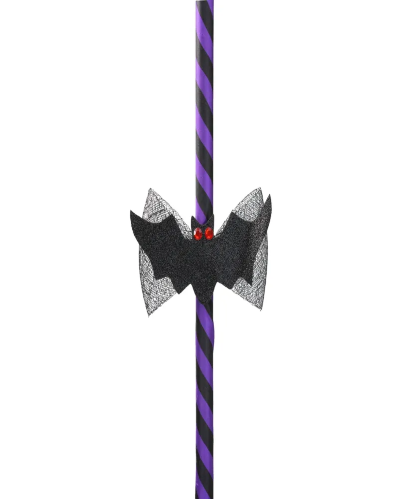 29" Striped Animated Witches Halloween Broom with Bat Accents