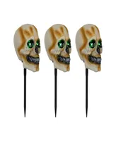 Set of 3 Lighted Skeleton Head Halloween Pathway Markers with Sound