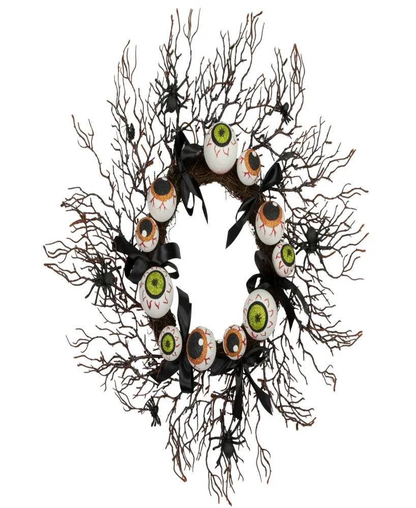 Eyeballs and Spiders Halloween Twig Wreath, 24" Unlit