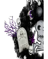 Spooky Skeleton Pine Halloween Wreath, 24" Unlit