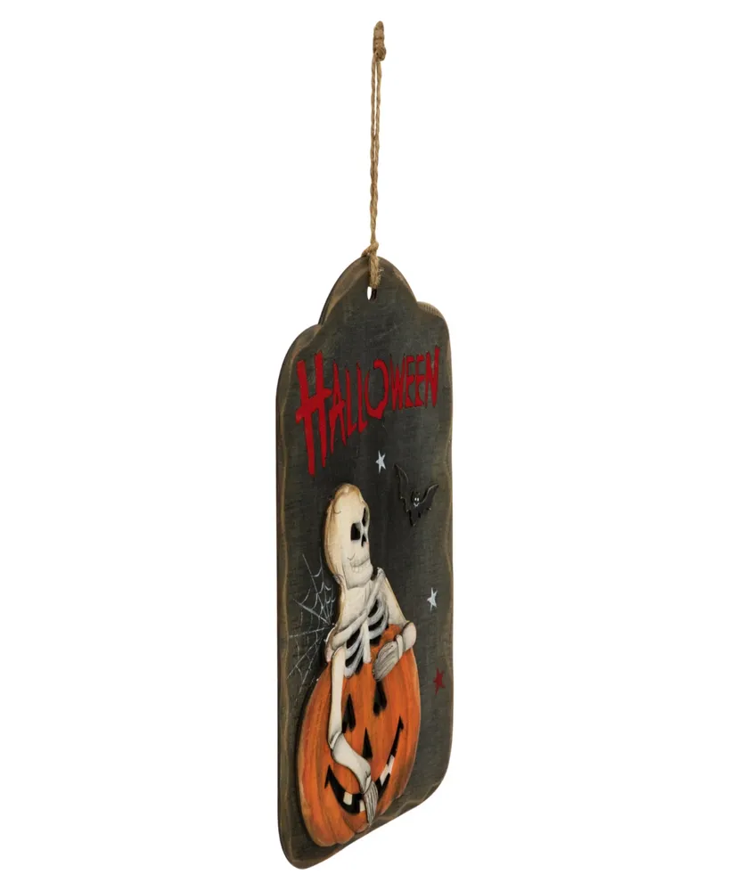 9.75" Skeleton and Jack-o'-Lantern Halloween Wall Sign