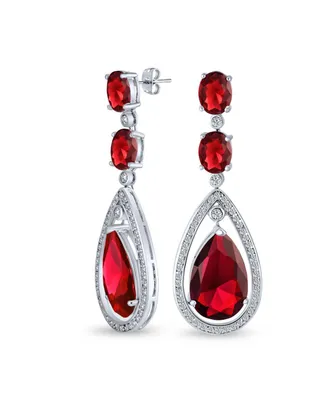 Bling Jewelry Art Deco Style Wedding Simulated Red Ruby Aaa Cubic Zirconia Halo Large Teardrop Cz Statement Dangle Chandelier Earrings Pageant Bridal