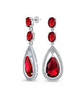 Bling Jewelry Art Deco Style Wedding Simulated Red Ruby Aaa Cubic Zirconia Halo Large Teardrop Cz Statement Dangle Chandelier Earrings Pageant Bridal