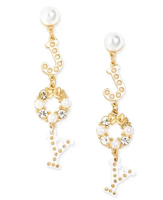 Holiday Lane Gold-Tone Pave & Imitation Pearl Joy Linear Drop Earrings, Created for Macy's