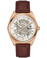 Bulova Men's Automatic Classic Surveyor Brown Leather Strap Watch 41mm