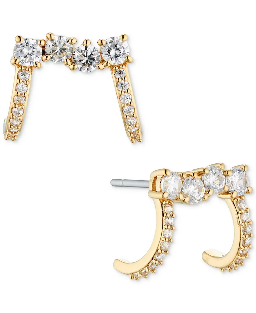 Ava Nadri Gold-Tone Cubic Zirconia Cluster J Hoop Earrings