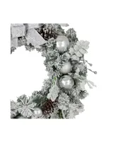 Glitter and Frosted Foliage Artificial Christmas Wreath with Bow 30" Unlit