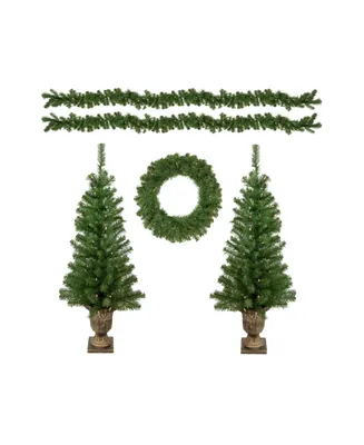 5-Piece 4' Pre-Lit Artificial Wolcott Spruce Christmas Entryway Set