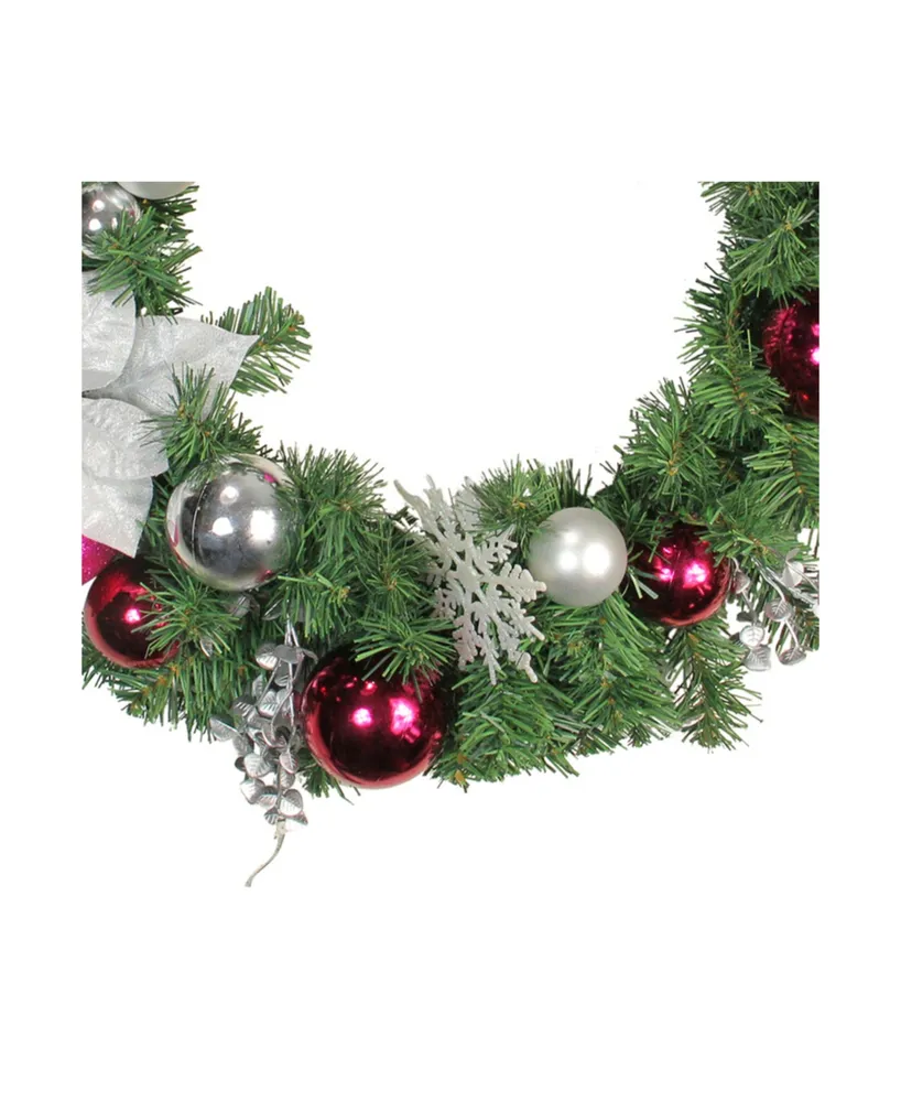 Poinsettia and Eucalyptus Artificial Christmas Wreath - 24" Unlit