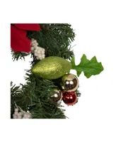 Decorated Poinsettia and Pine Artificial Christmas Wreath 24" Unlit