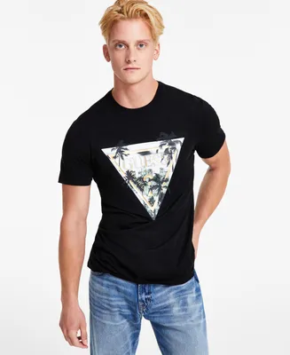 Guess Men's Embossed Palm Tree Triangle Logo Graphic T-Shirt