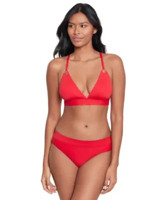 Lauren Ralph Lauren Womens Toggle V Neck Bikini Top Classic Band Hipster Bikini Bottoms