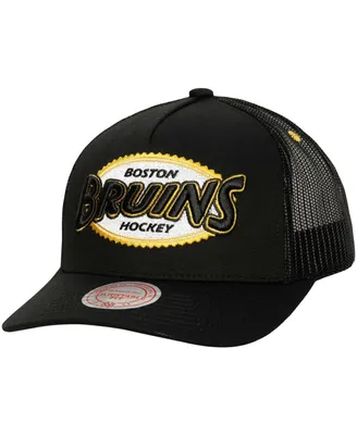 Men's Mitchell & Ness Black Boston Bruins Team Seal Trucker Snapback Hat