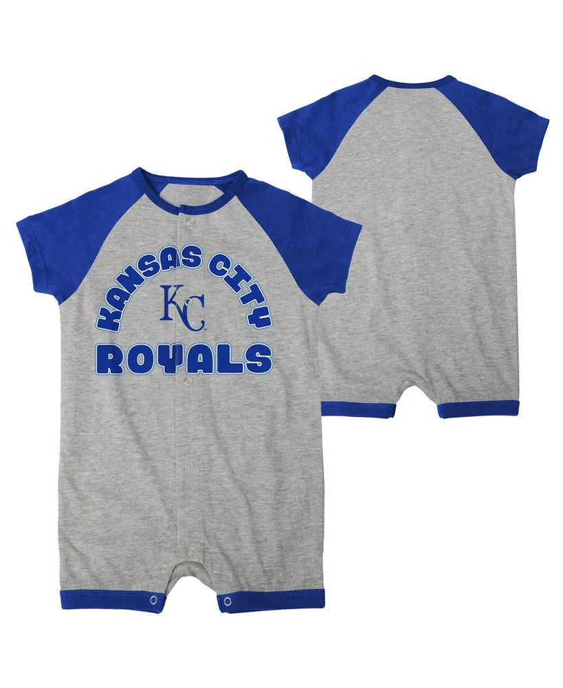 Newborn and Infant Boys Girls Heather Gray Kansas City Royals Extra Base Hit Raglan Full-Snap Romper