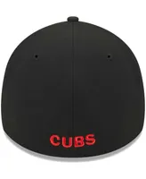 Men's New Era Black Chicago Cubs Logo 39THIRTY Flex Hat