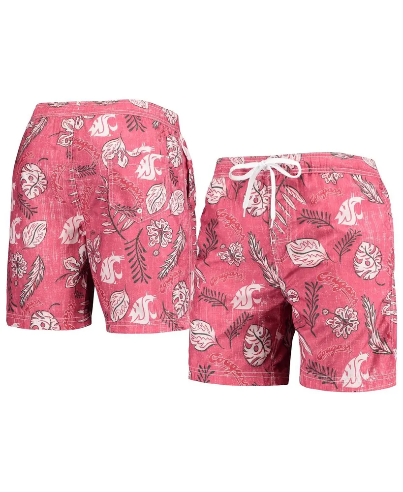 Men's Wes & Willy Crimson Washington State Cougars Vintage-Like Floral Swim Trunks