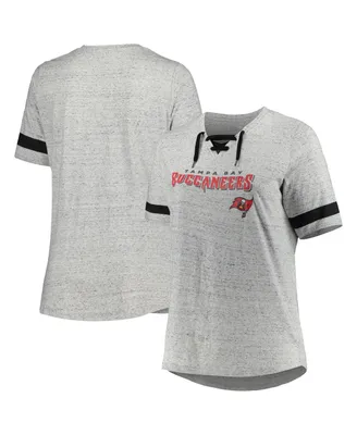 Women's Heather Gray Tampa Bay Buccaneers Plus Lace-Up V-Neck T-shirt