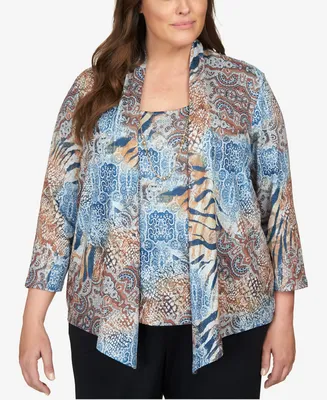 Alfred Dunner Plus Size Classics Medallion Two for One Top with Necklace