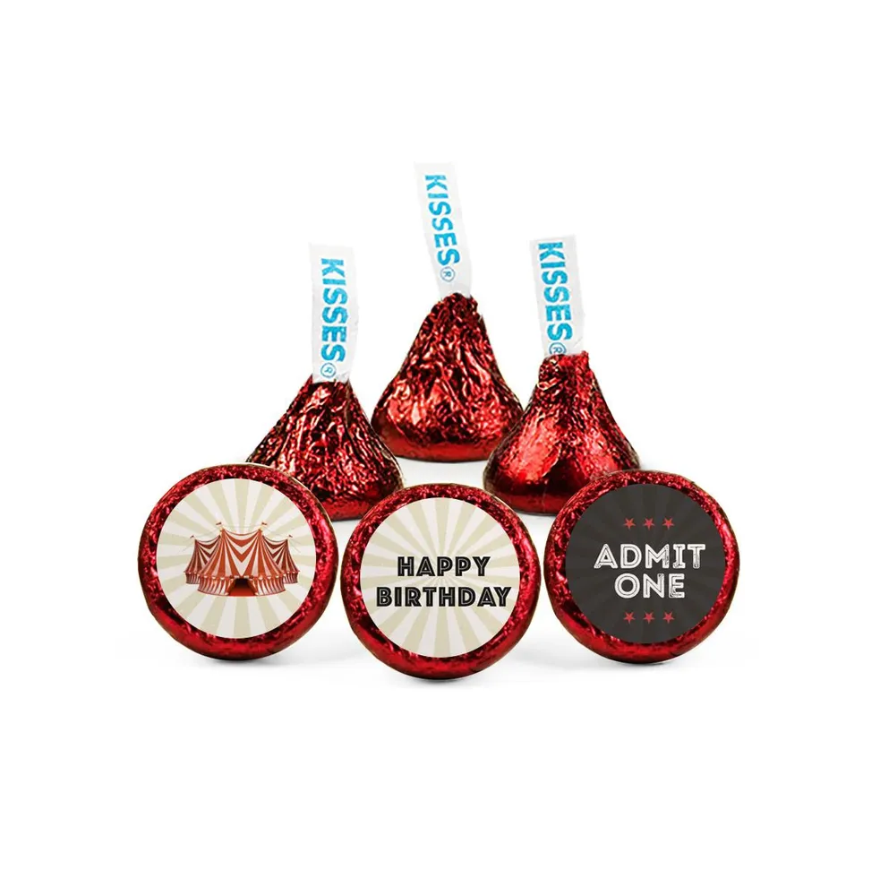 100ct Circus Birthday Candy Party Favors Hershey's Kisses Milk Chocolate (100 Candies + 1 Sheet Stickers) Candy Included - Assembly Required
