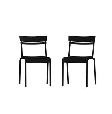 Emma+Oliver Rennes Armless Powder Coated Steel Stacking Dining Chair With 2 Slat Back For Indoor-Outdoor Use