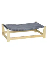 PawHut Raised Pet Bed Wooden Frame Dog Cot with Washable Cushion for Small Medium Sized Dogs Indoor Outdoor, 35.5" x 20" x 11"