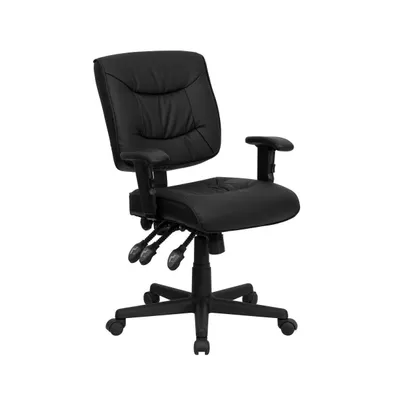 Emma+Oliver Mid-Back Leather Multifunction Swivel Ergonomic Task Office Chair With Adjustable Arms