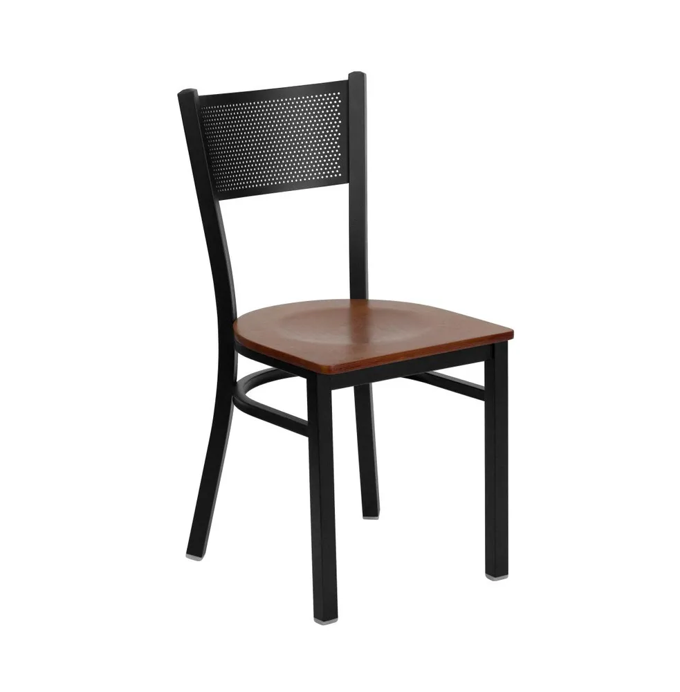 Emma+Oliver Grid Back Metal Restaurant Dining Chair