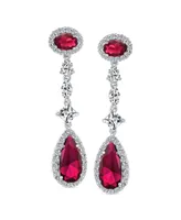 Bling Jewelry Art Deco Red Cubic Zirconia Halo Long Pear Solitaire Teardrop Cz Statement Dangle Chandelier Earrings Pageant Party