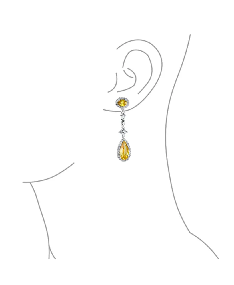 Bling Jewelry Art Deco Wedding Canary Yellow Aaa Cubic Zirconia Halo Long Pear Solitaire Teardrop Cz Statement Dangle Chandelier Earrings Pageant Brid