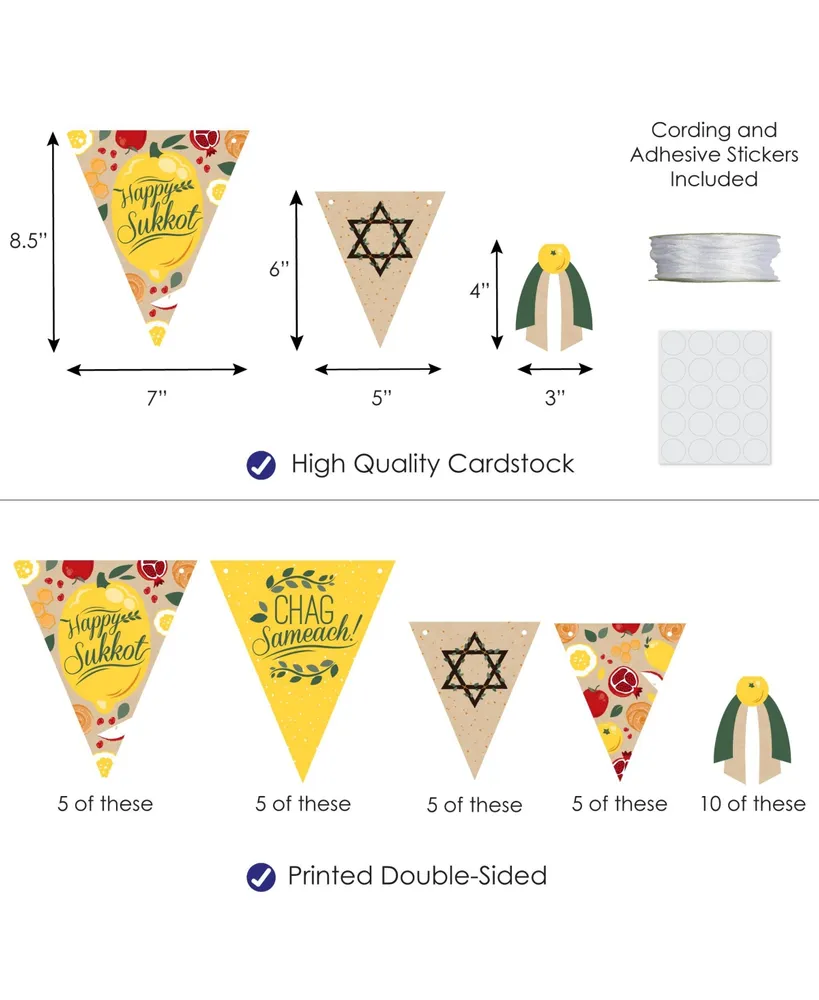 Sukkot Diy Sukkah Jewish Holiday Decoration Triangle Banner 30 Pieces - Assorted Pre