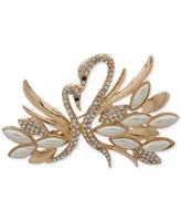 Anne Klein Gold-Tone Imitation Pearl Crystal Swans Pin