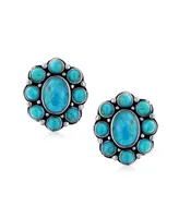 Bling Jewelry Southwestern Turquoise Cabochon Oval Large s Western Concho Clip On Earrings For Women Non Pierced Ears Sterling Silver