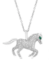 Effy Diamond (1/3 ct. t.w.) & Emerald Accent Horse 18" Pendant Necklace in 14k White Gold