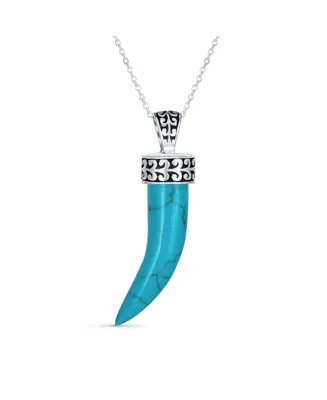 Bling Jewelry Tooth Amulet Blue Turquoise Gemstone Cornicello Italian Horn L Chili Pepper Pendant Necklace Western Jewelry For Men Oxidized Sterling S