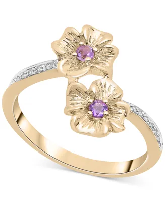 Amethyst (1/10 ct. t.w.) & Diamond Accent Flower Bypass Ring in 14k Gold-Plated Sterling Silver