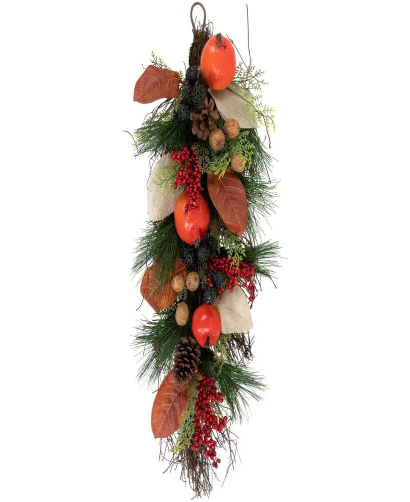 30" Autumn Harvest Mixed Berry and Pomegranate Artificial Teardrop Swag - Unlit
