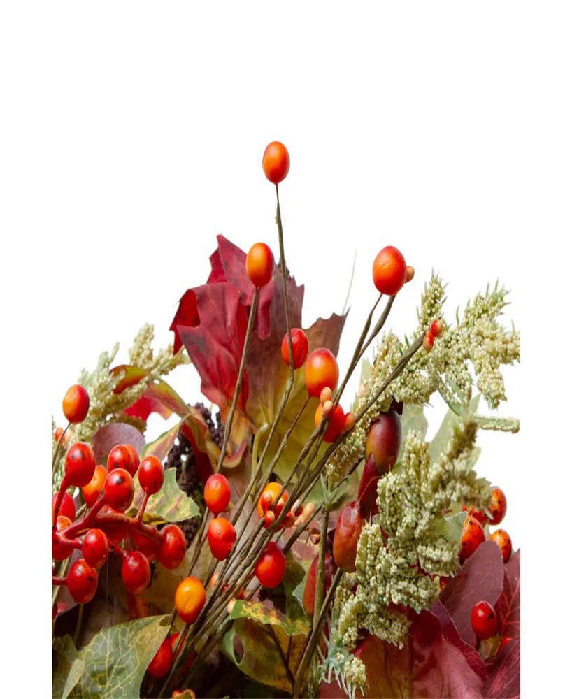 Leaves and Berries Artificial Fall Harvest Wreath - 20" Unlit